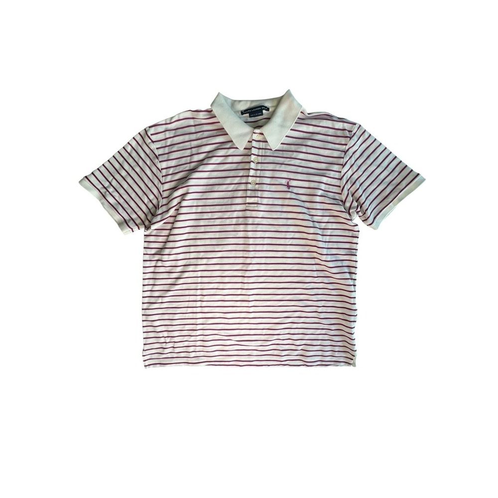 Ralph Lauren Golf Mens Short Sleeve Striped White Magenta Polo Medium??